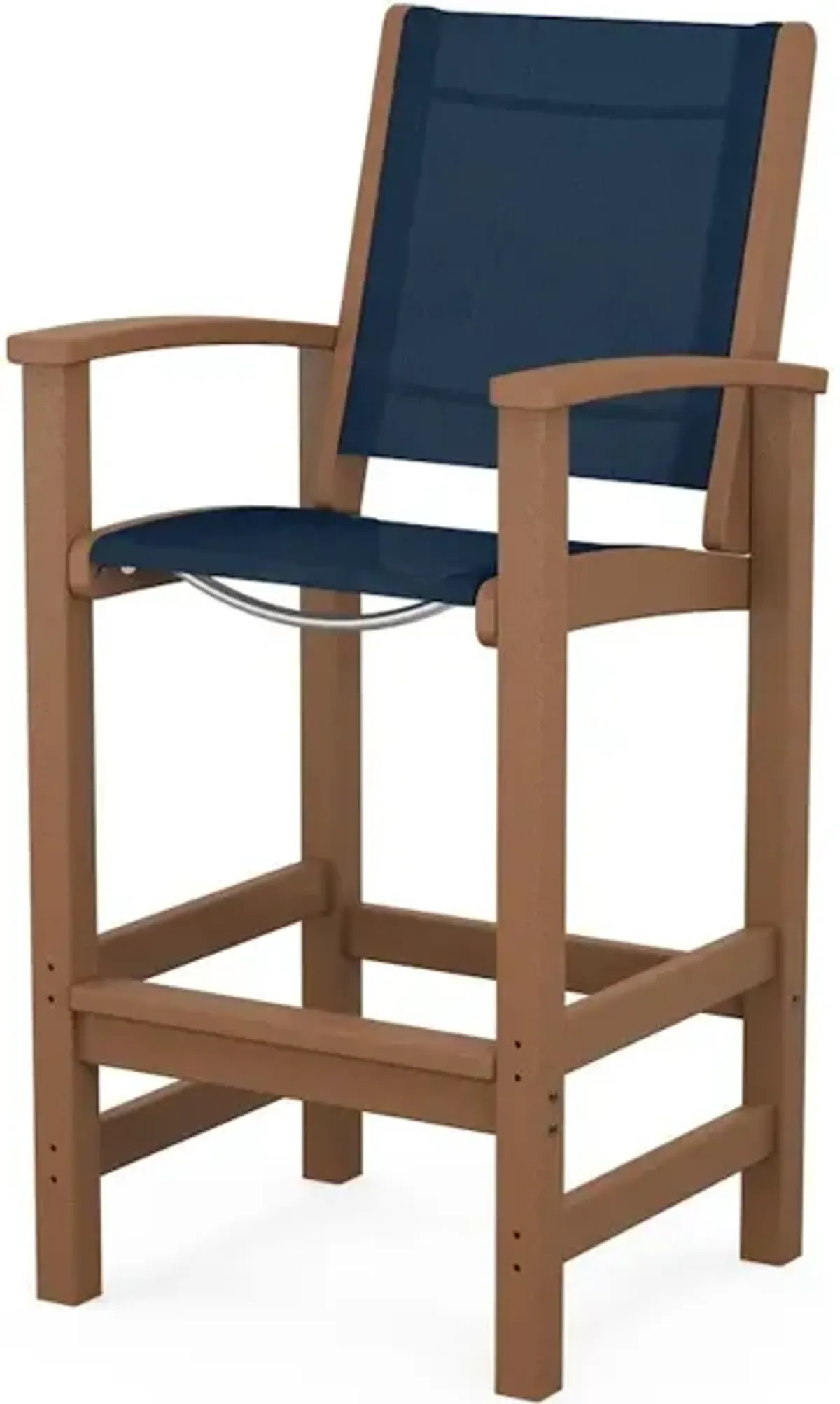 Coastal Bar Chair In Teak Navy Blue Sling