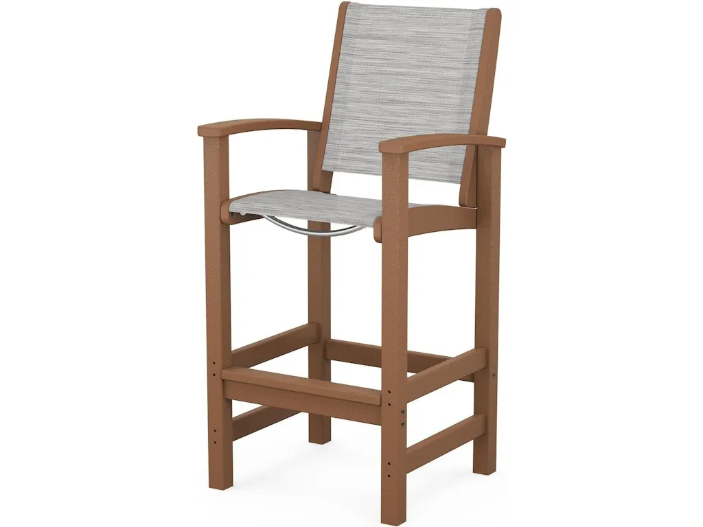 Coastal Bar Chair In Teak Metallic Sling