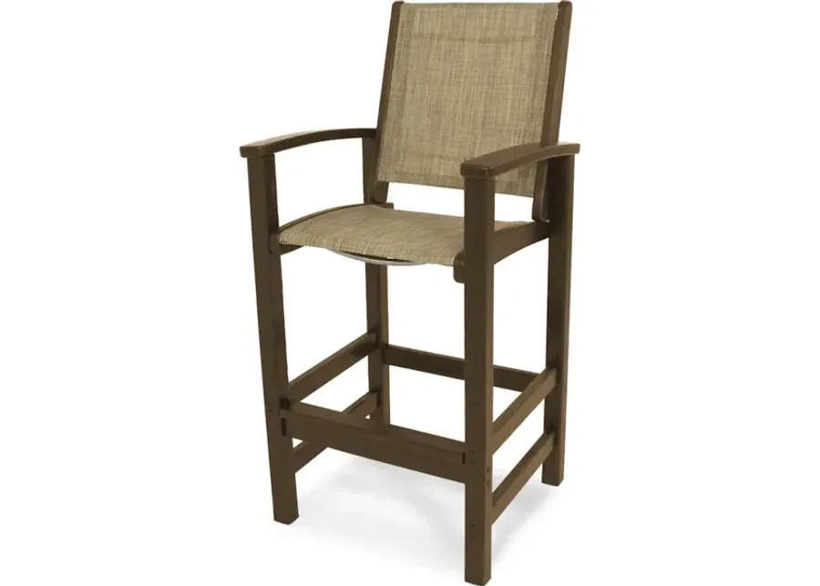 Coastal Bar Chair In Teak Burlap Sling