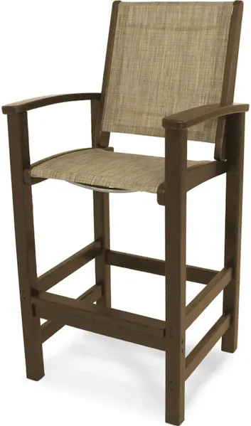 Coastal Bar Chair In Teak Burlap Sling