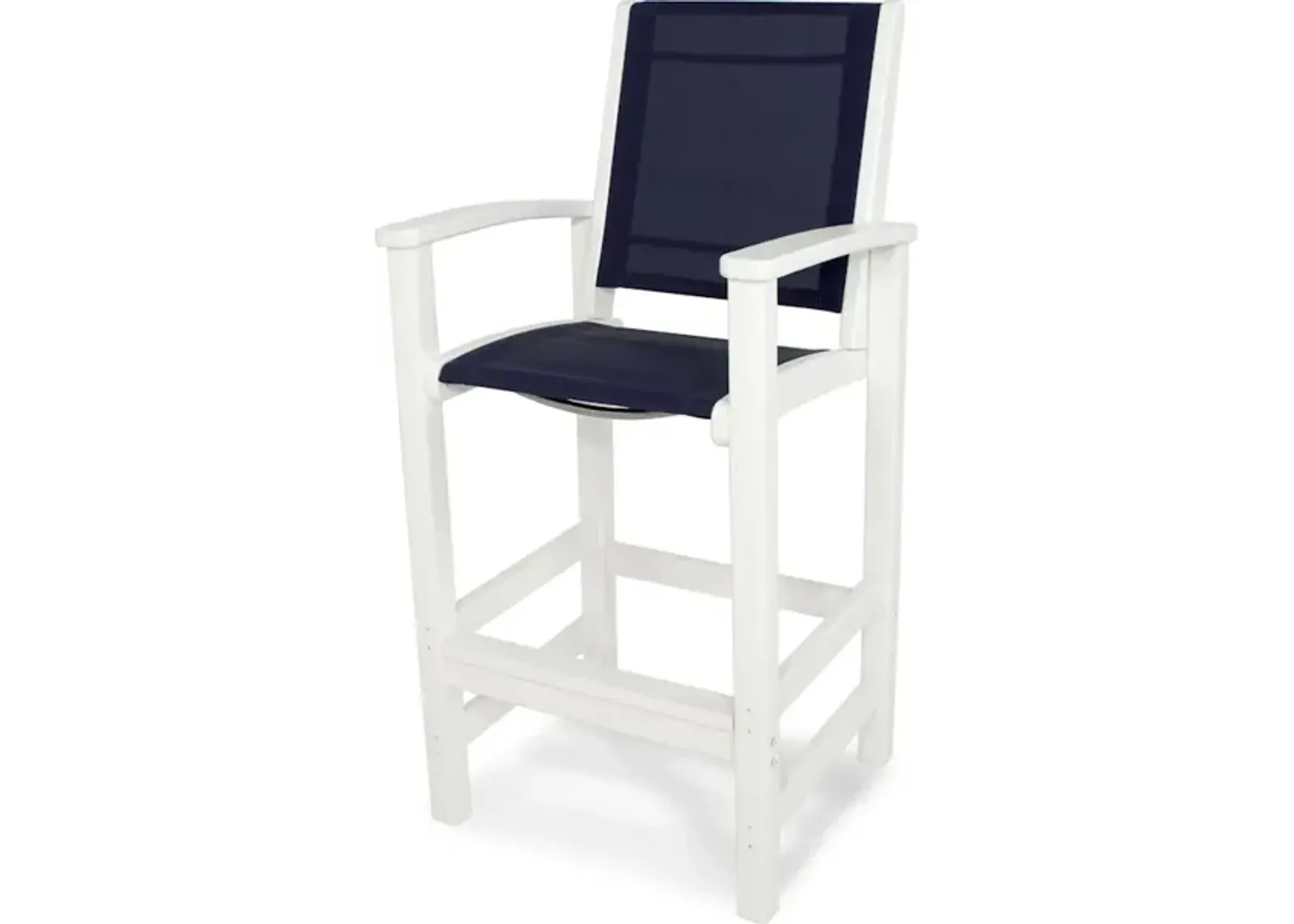 Coastal Bar Chair In White Navy Blue Sling