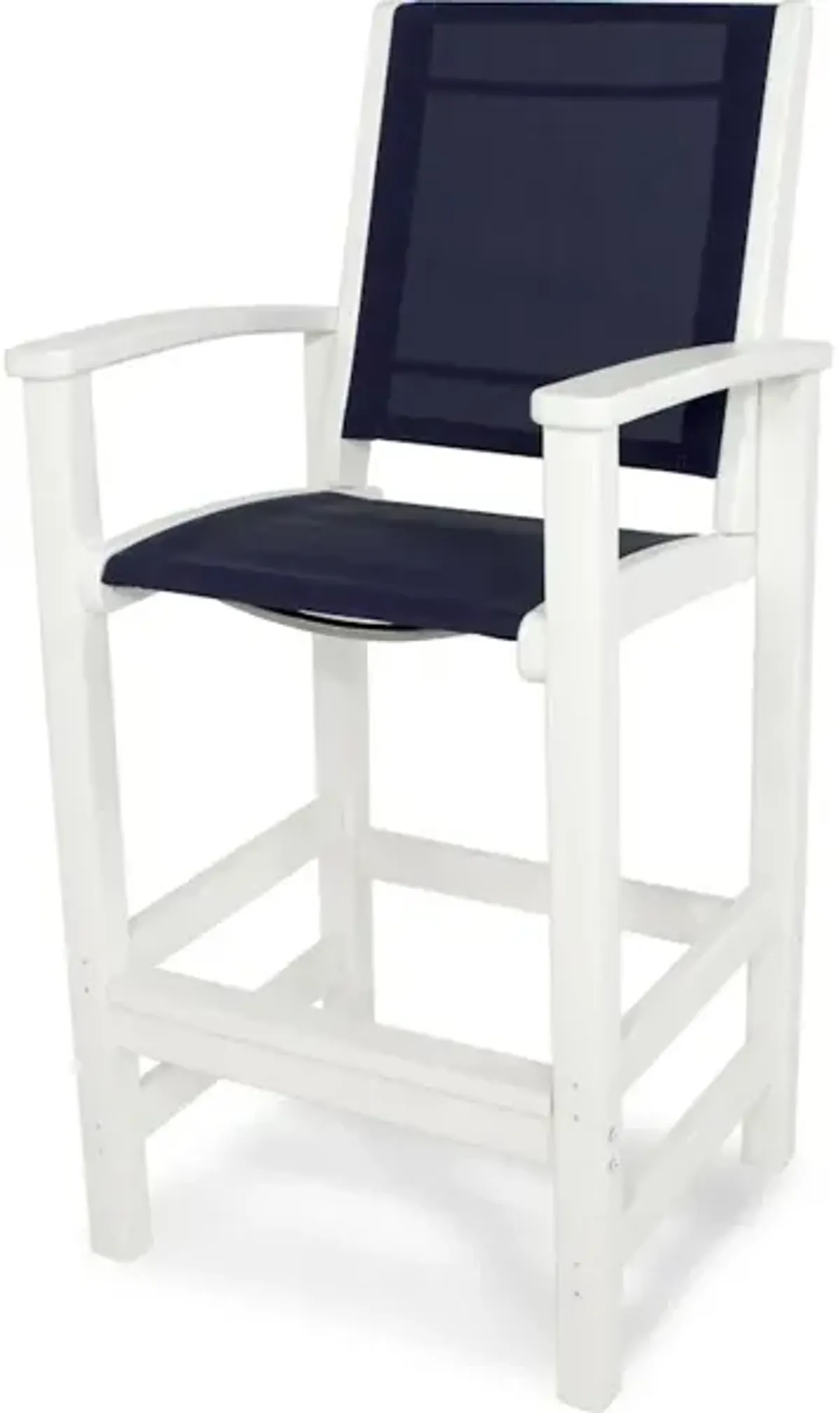 Coastal Bar Chair In White Navy Blue Sling