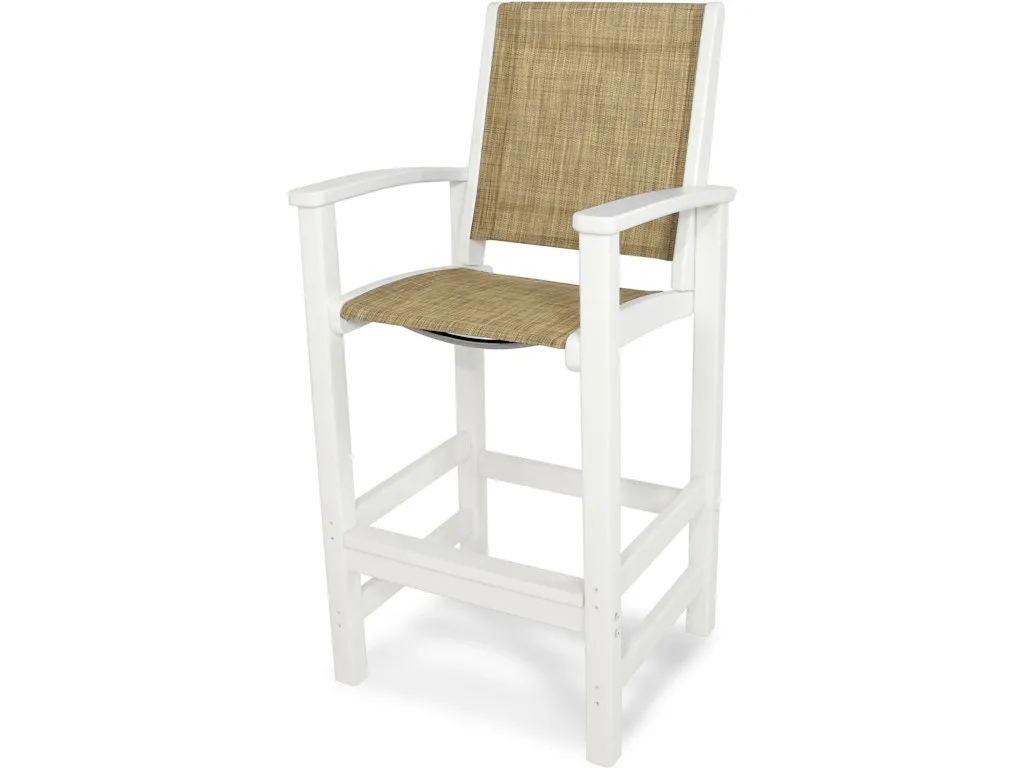 Coastal Bar Chair In White Burlap Sling