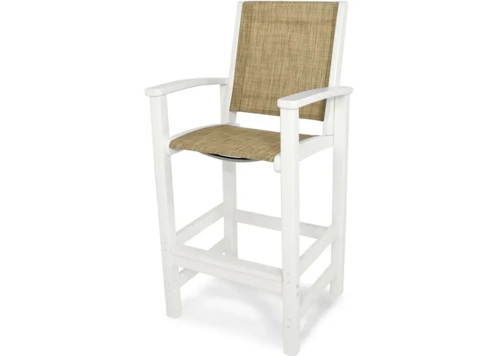 Coastal Bar Chair In White Burlap Sling