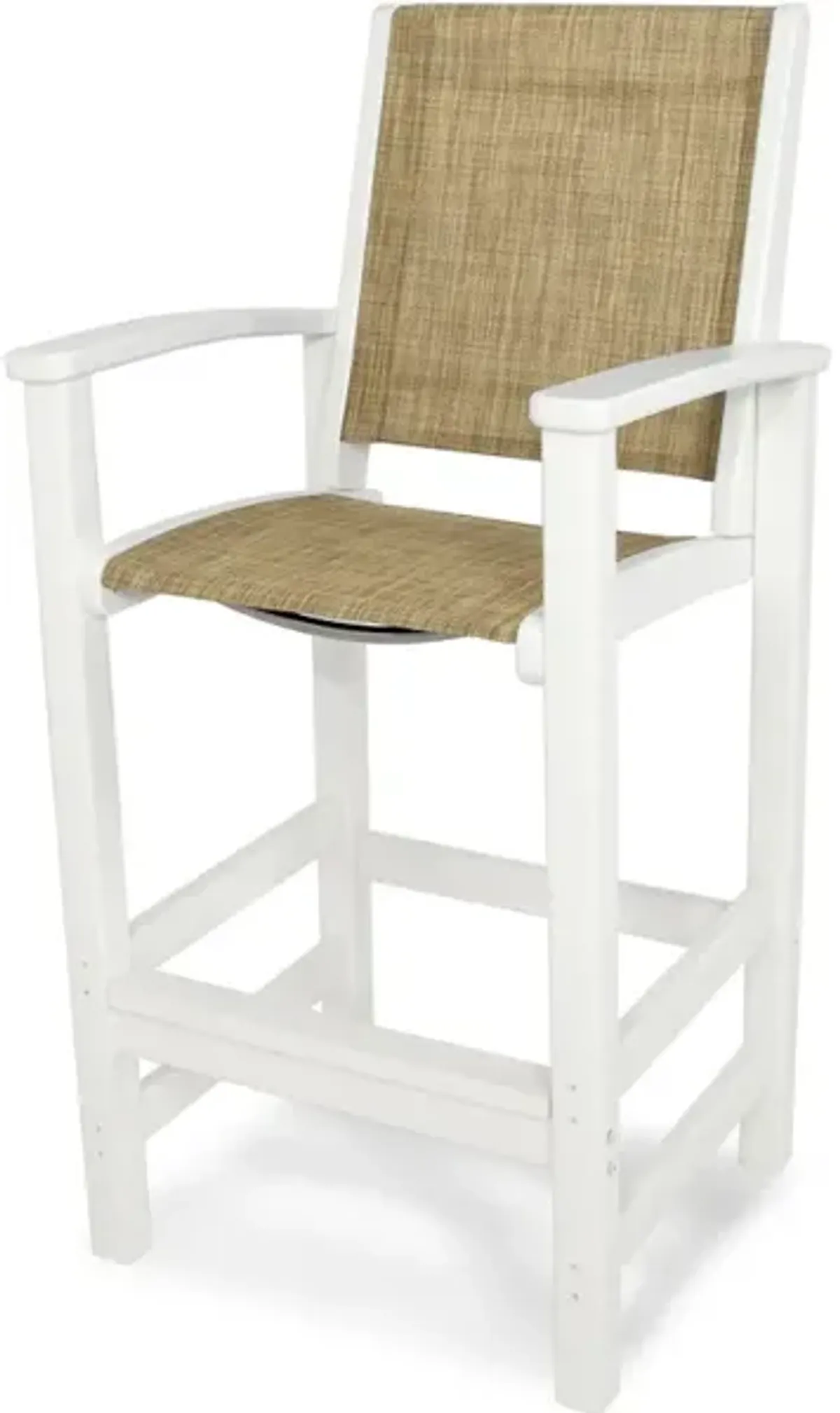 Coastal Bar Chair In White Burlap Sling