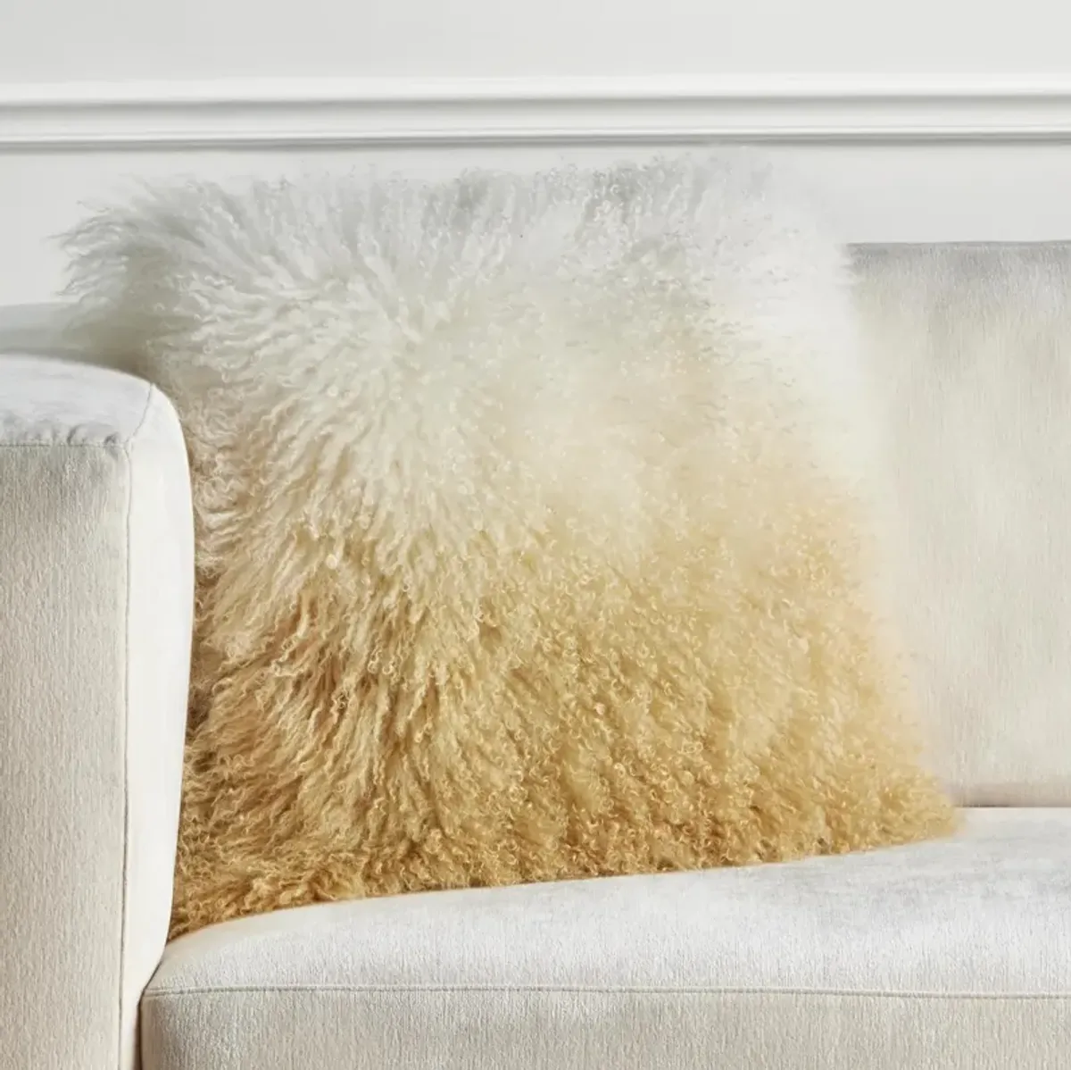 Ombre Mongolian Pillow 22" - White/Gold
