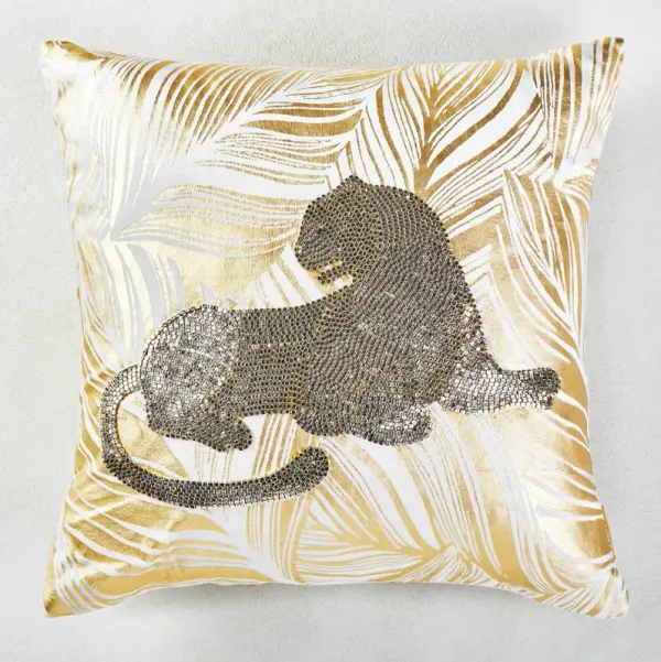 Mosaic Jaguar Pillow 20" - Gold