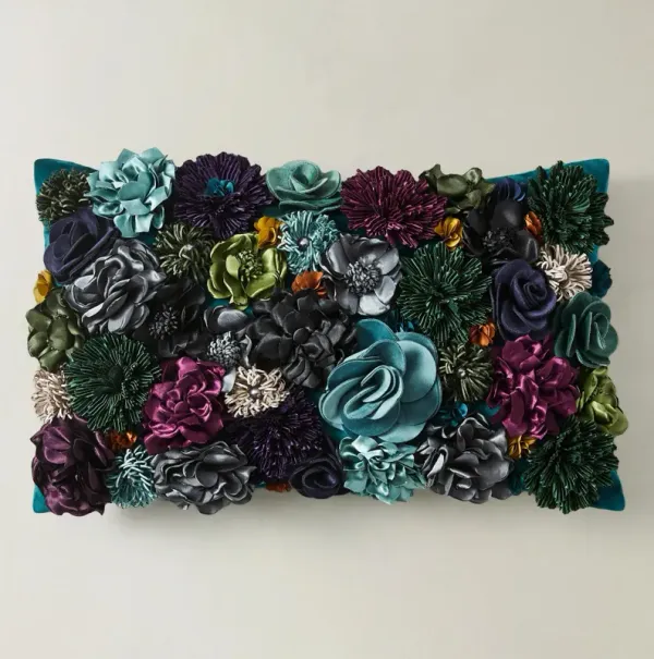 Posy Lumbar Pillow 12" x 20"- Cerulean