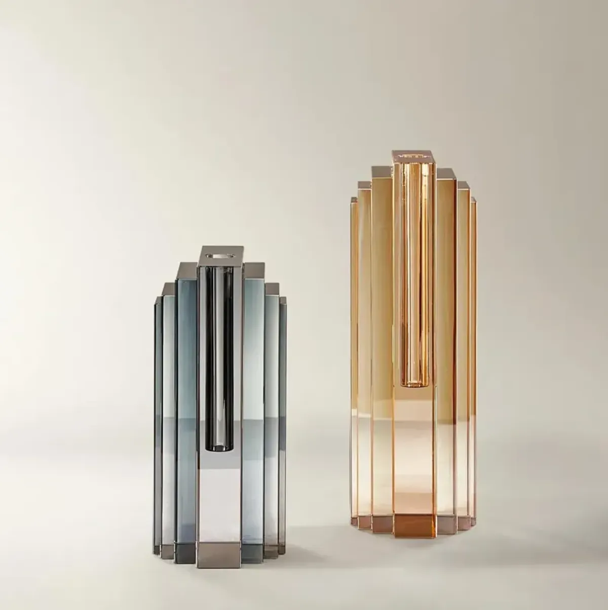 Lucca Crystal Vase - Mirrored Amber