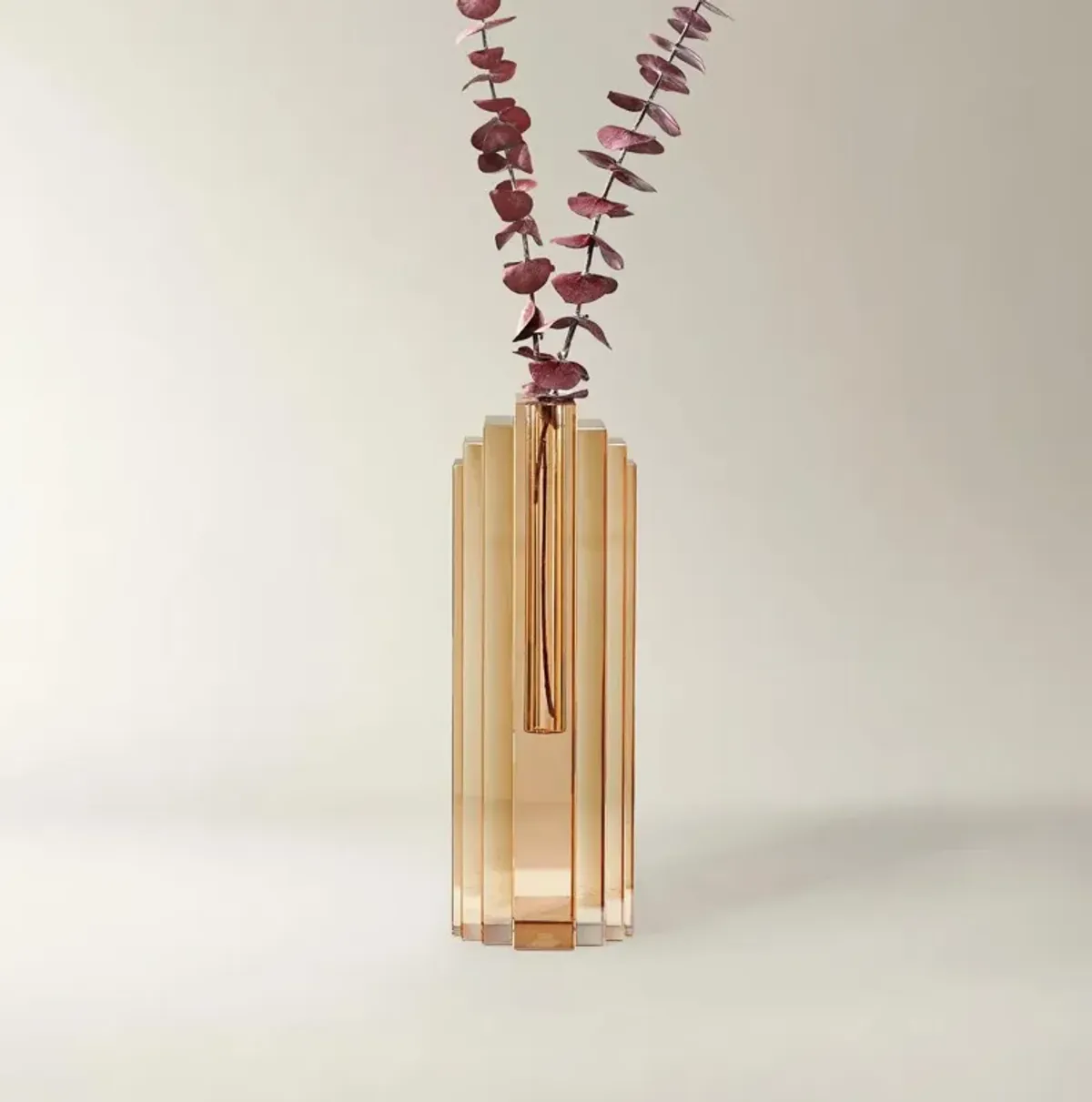 Lucca Crystal Vase - Mirrored Amber