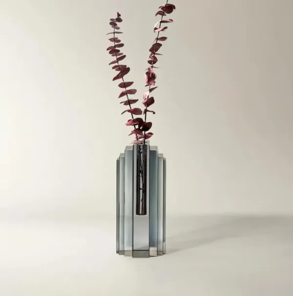 Lucca Crystal Vase - Mirrored Graphite