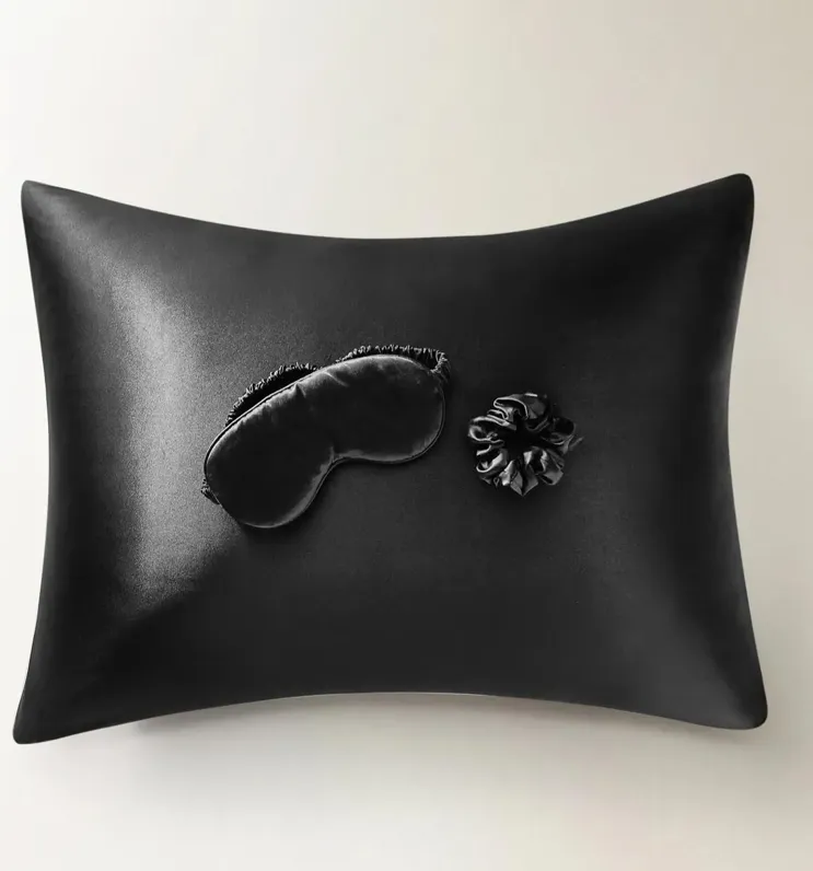 Silk Pillowcase & Mask Set Black