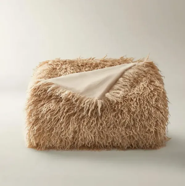 Micah Faux Mongolian Throw 50" x 60" - Beige