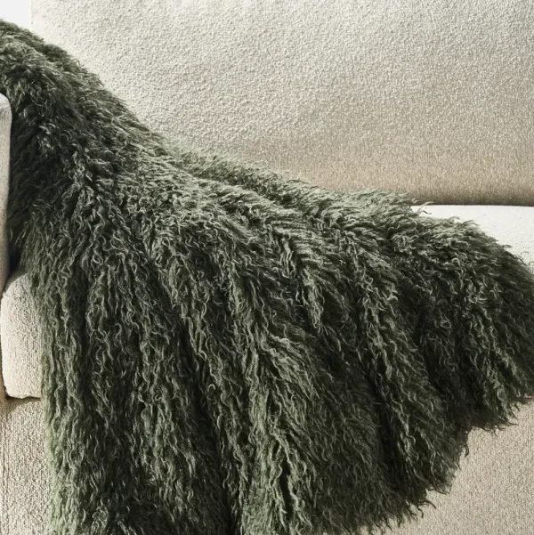 Micah Faux Mongolian Throw 50" x 60" - Dark Green