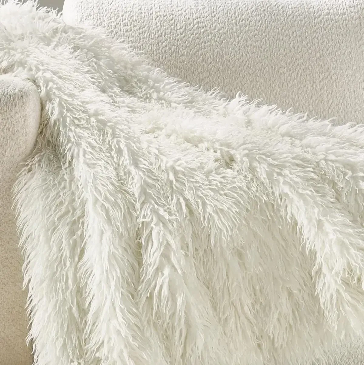 Micah Faux Mongolian Throw 50" x 60" - Ivory
