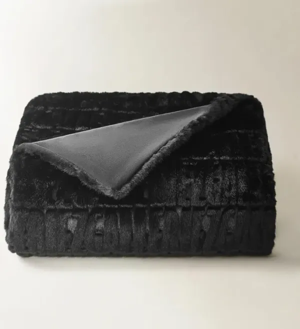 Z Carved Faux Fur Throw 50" x 60" - Black