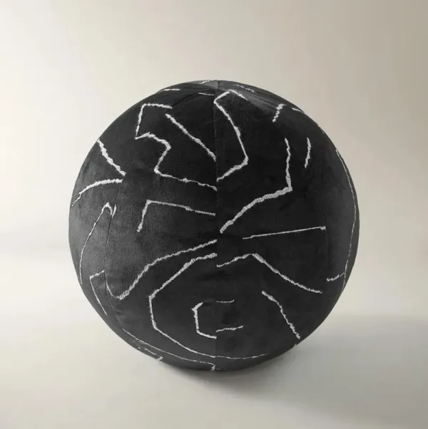 Bea Embroidered Velvet Ball Pillow 12" - Black