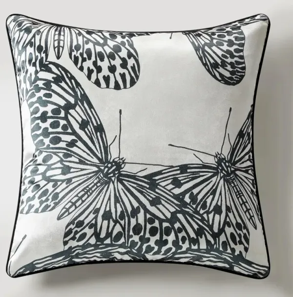 Butterfly Pillow 22"- Black/Ivory