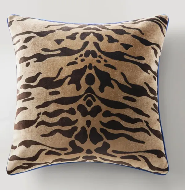 Bronze Tiger Pillow 22" - Blue Piping