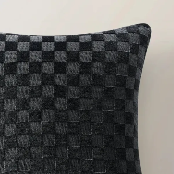 Checker Velvet Pillow 22" - Black