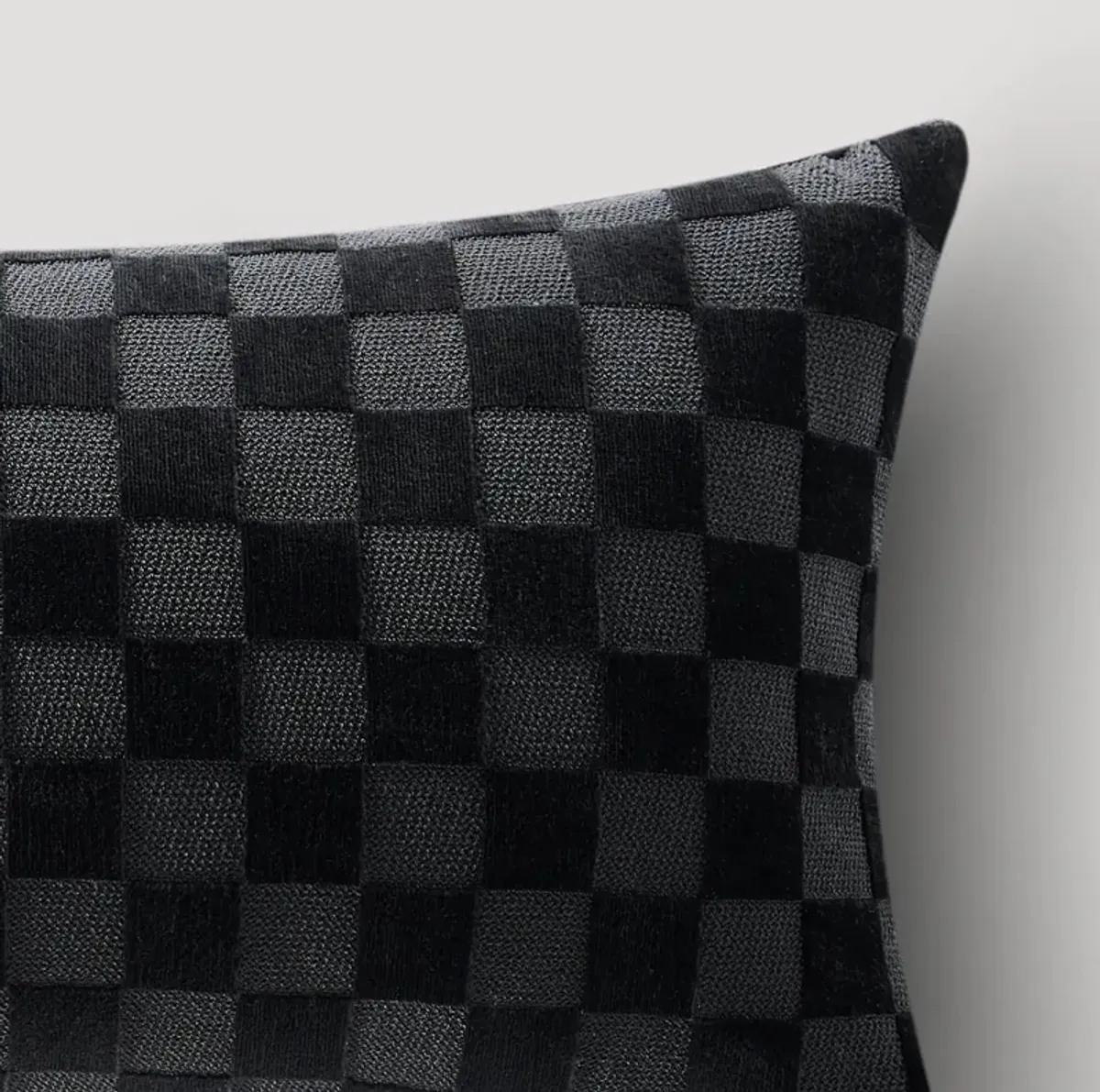 Checker Velvet Lumbar 12" X 22" - Black