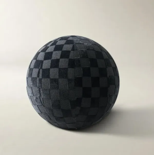 Checker Velvet Ball Pillow 12" - Black