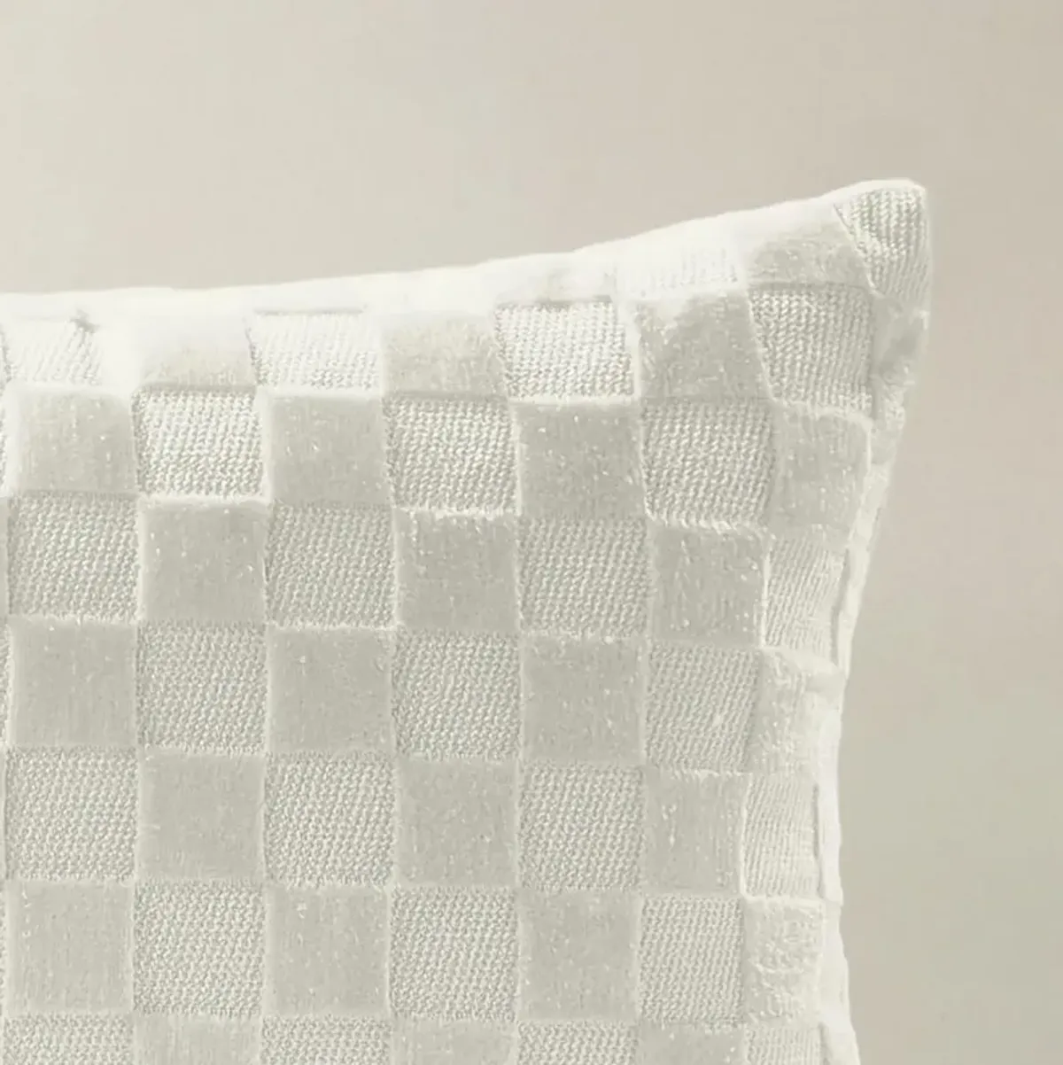 Checker Velvet Lumbar Pillow 22" x 12" - White