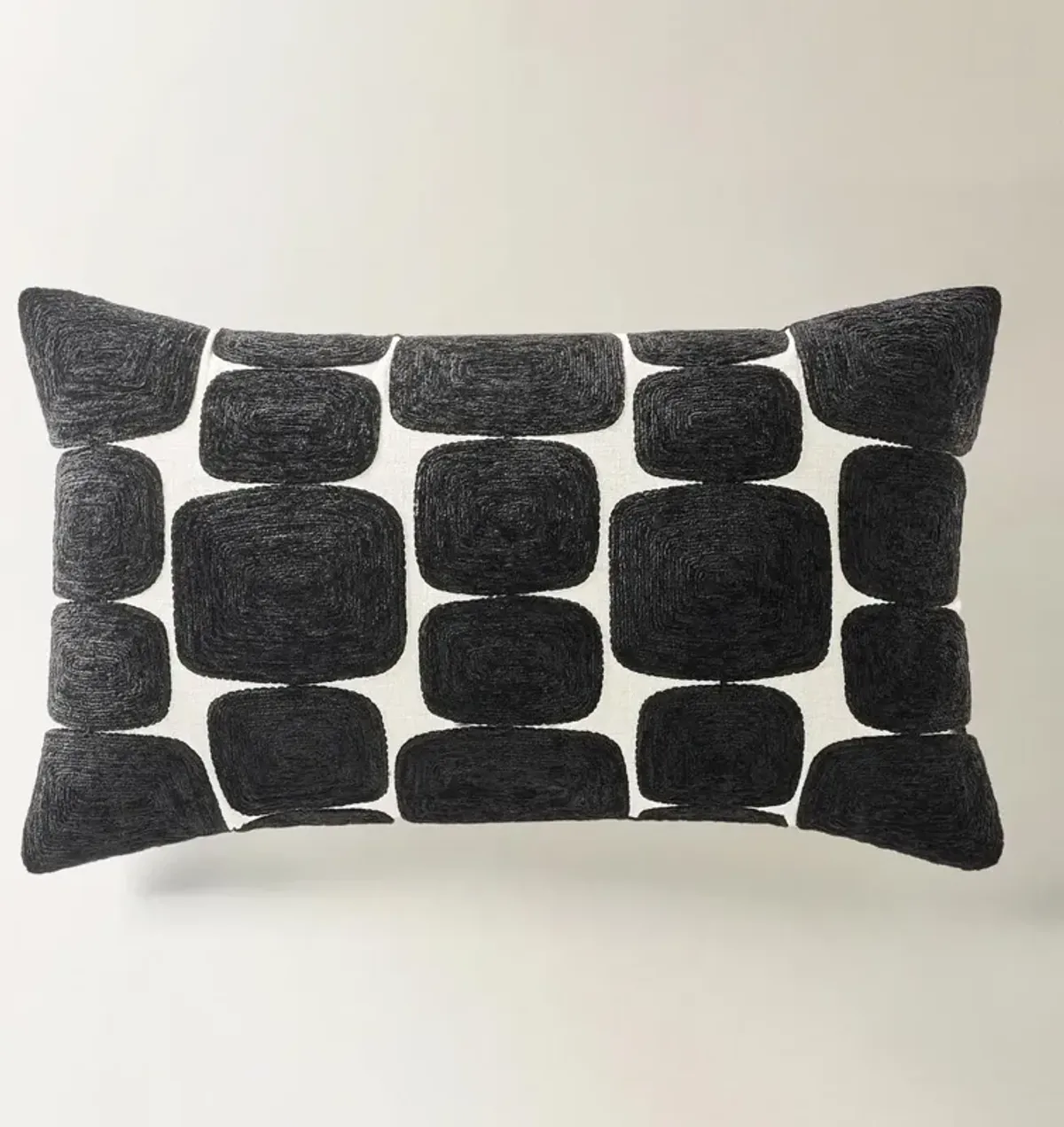 Kylen Embroidered Lumbar 24" x 14" - Black