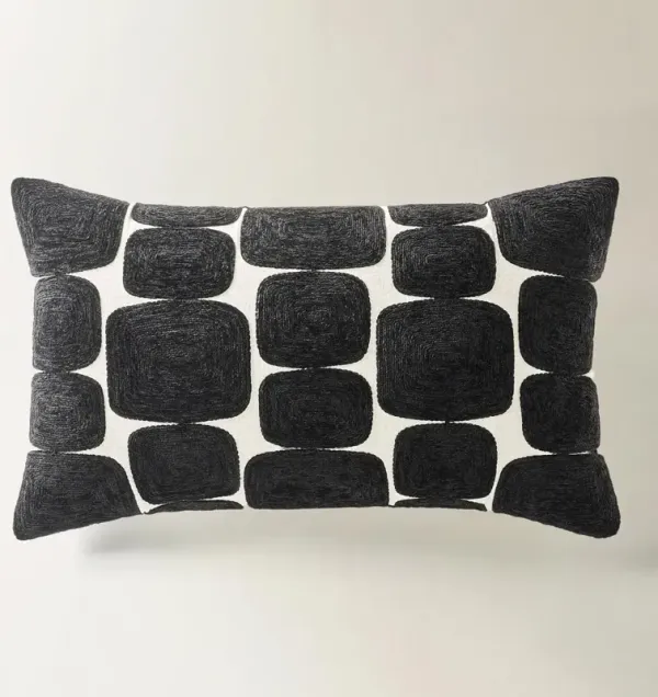Kylen Embroidered Lumbar 24" x 14" - Black