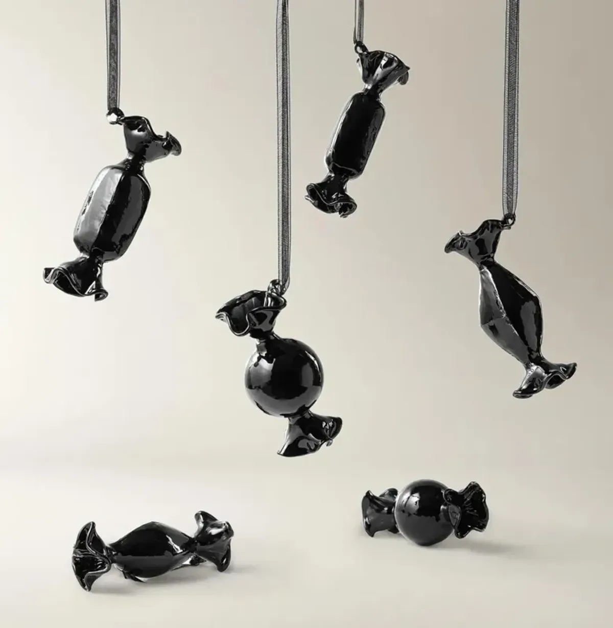 Black Glass Candy Ornament - Set of 6