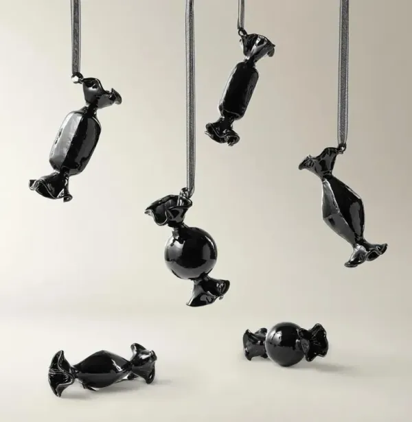 Black Glass Candy Ornament - Set of 6